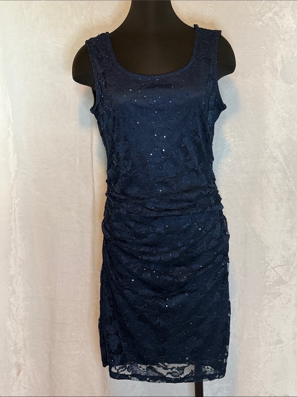 Navy Lace Sleeveless Sheath Dress